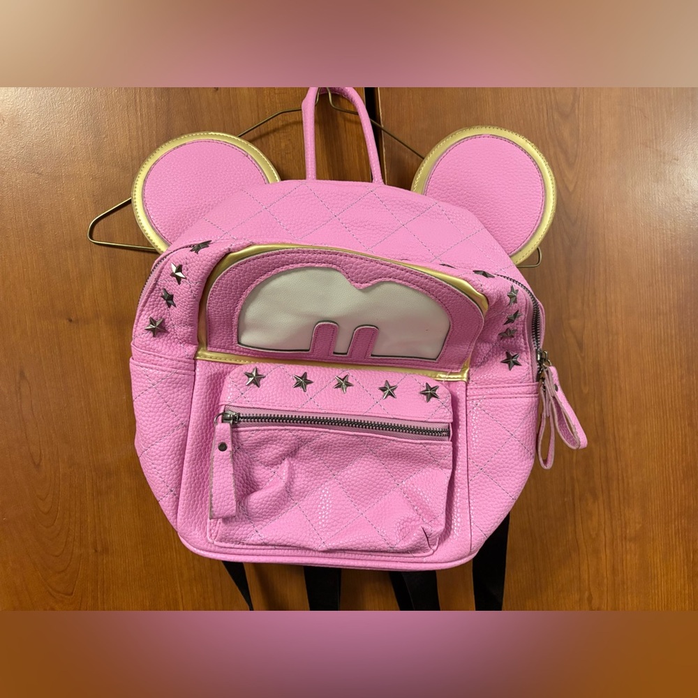 Pink Character Backpack – Gold Ears, Star Studs, Quilted Base – OS
